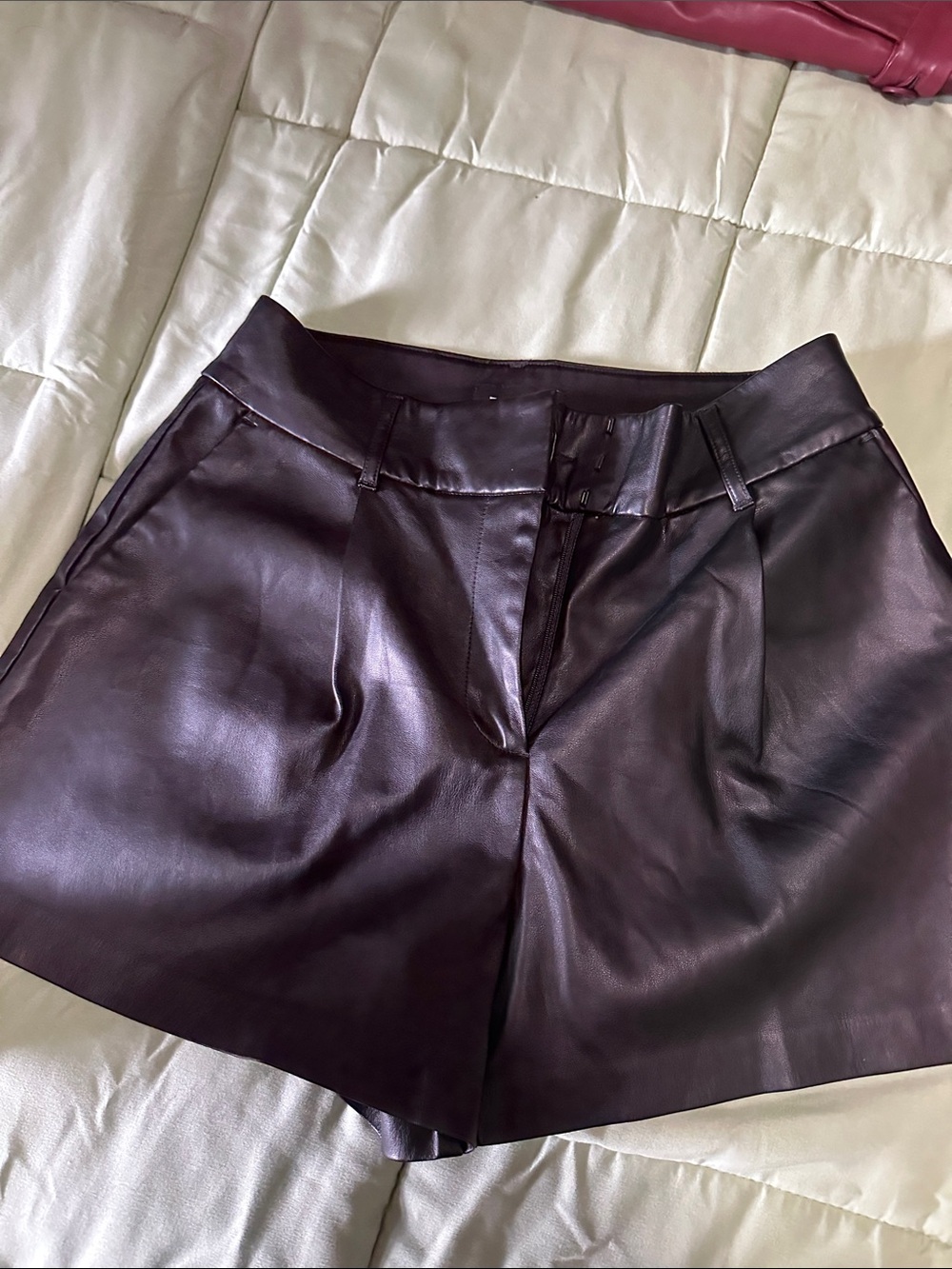 High-Rise Faux Leather Women's Shorts in Dark Brown